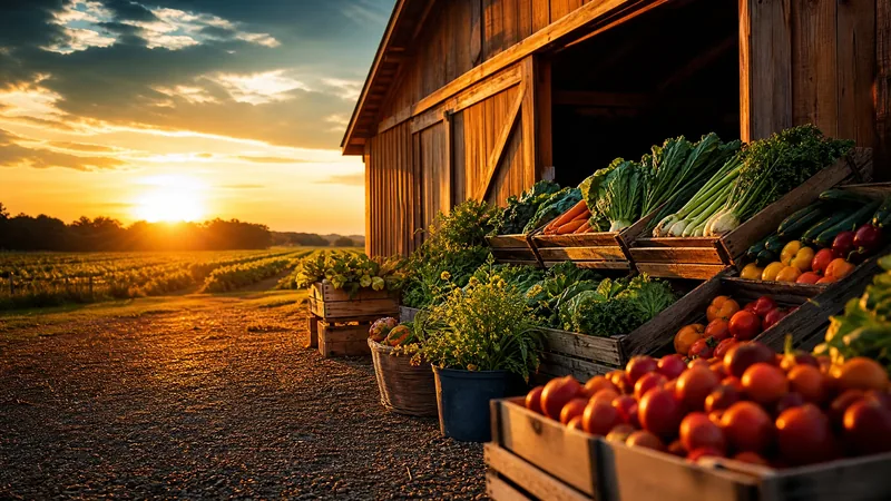 Farm stand with crates of produce beside a barn, How to Start an Agritourism or Farm Stand Business in Kansas