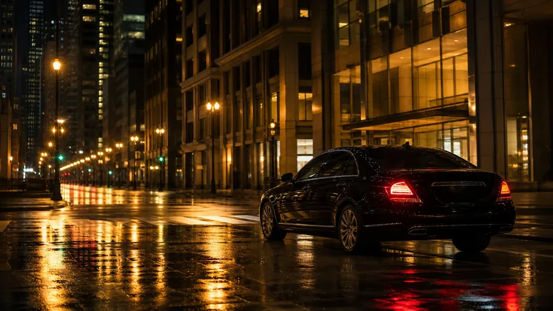 Black sedan waiting on a wet city street at night, How to Start a Taxi or Rideshare Business in Kansas